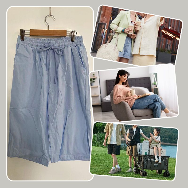 Thai - Pantalones cortos de algodón y lino para mujer con cordón, ideales para el día a día