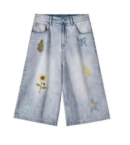 Diana - Pantalón capri de pierna ancha con bordado