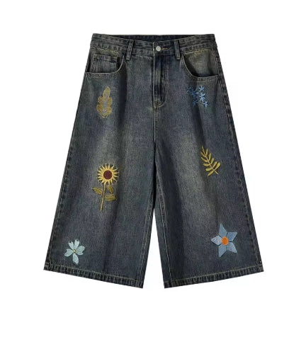 Diana - Pantalón capri de pierna ancha con bordado