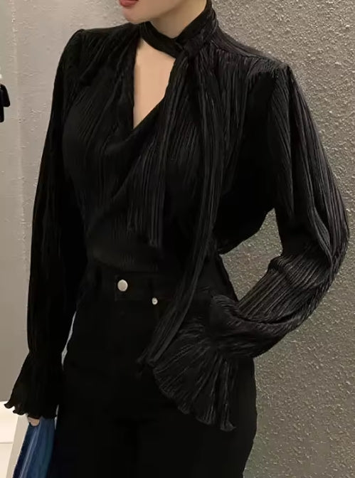 Celia - Blusa plisada elegante con lazo
