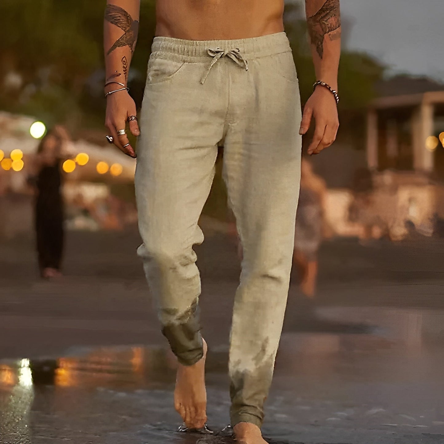 Miachael - Pantalones de lino informales de playa para hombre