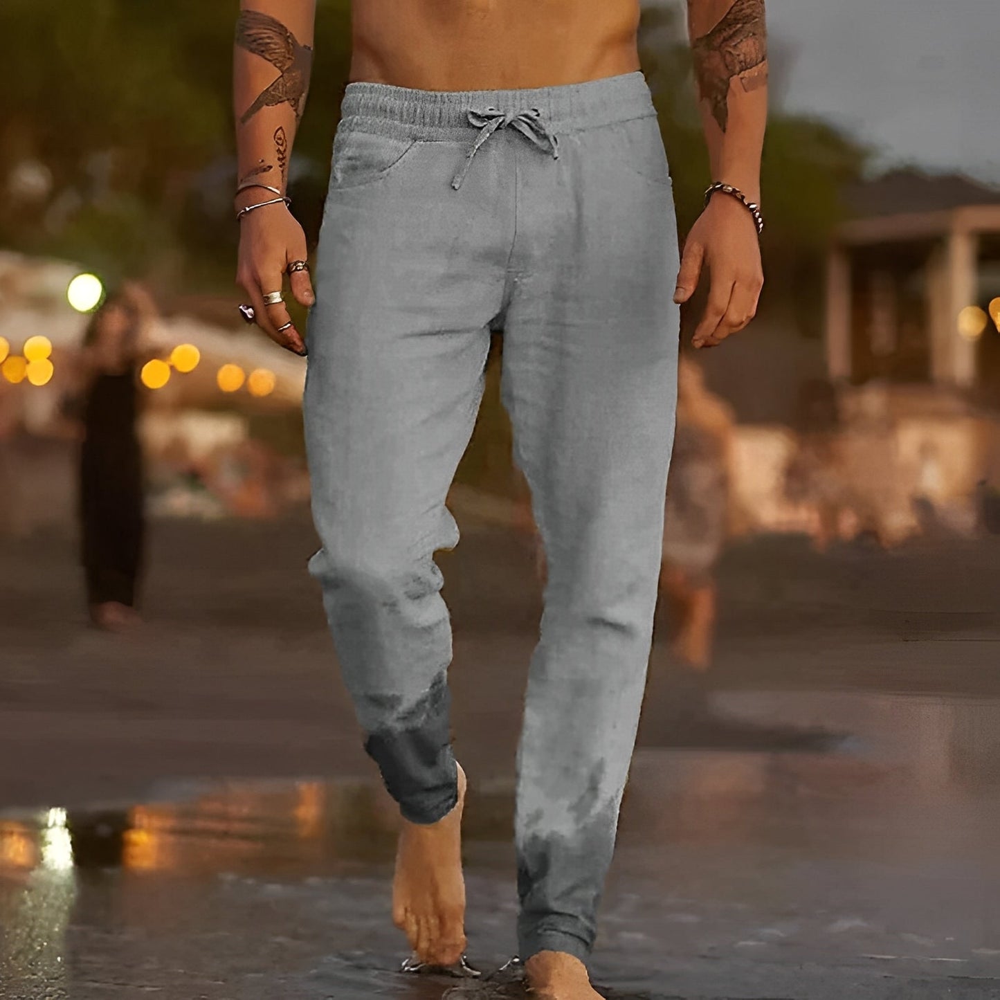 Miachael - Pantalones de lino informales de playa para hombre