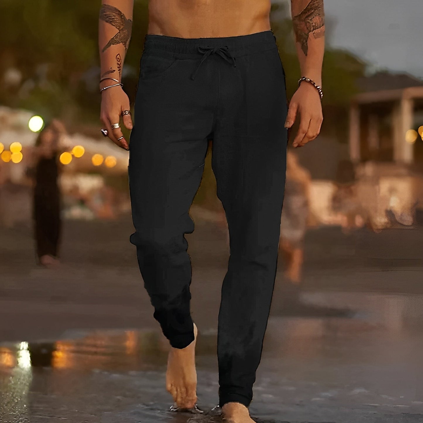Miachael - Pantalones de lino informales de playa para hombre