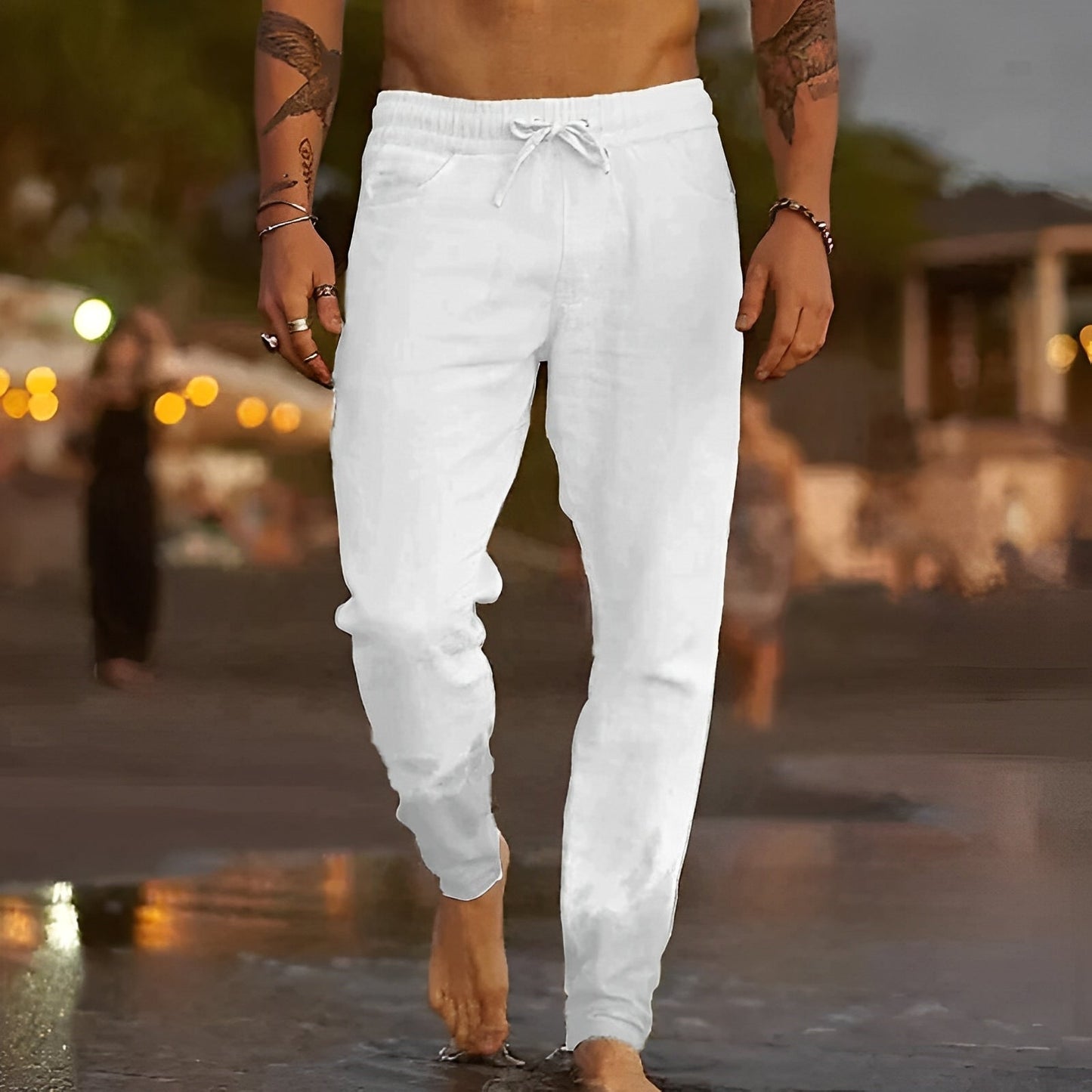 Miachael - Pantalones de lino informales de playa para hombre