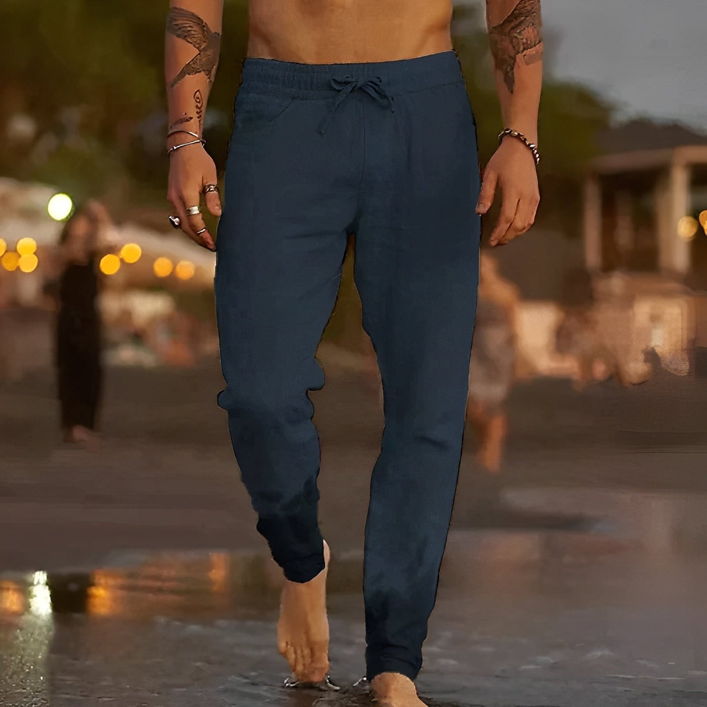 Miachael - Pantalones de lino informales de playa para hombre