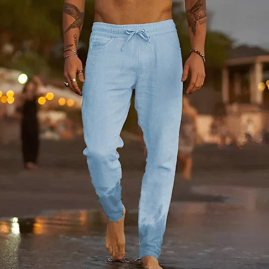 Miachael - Pantalones de lino informales de playa para hombre