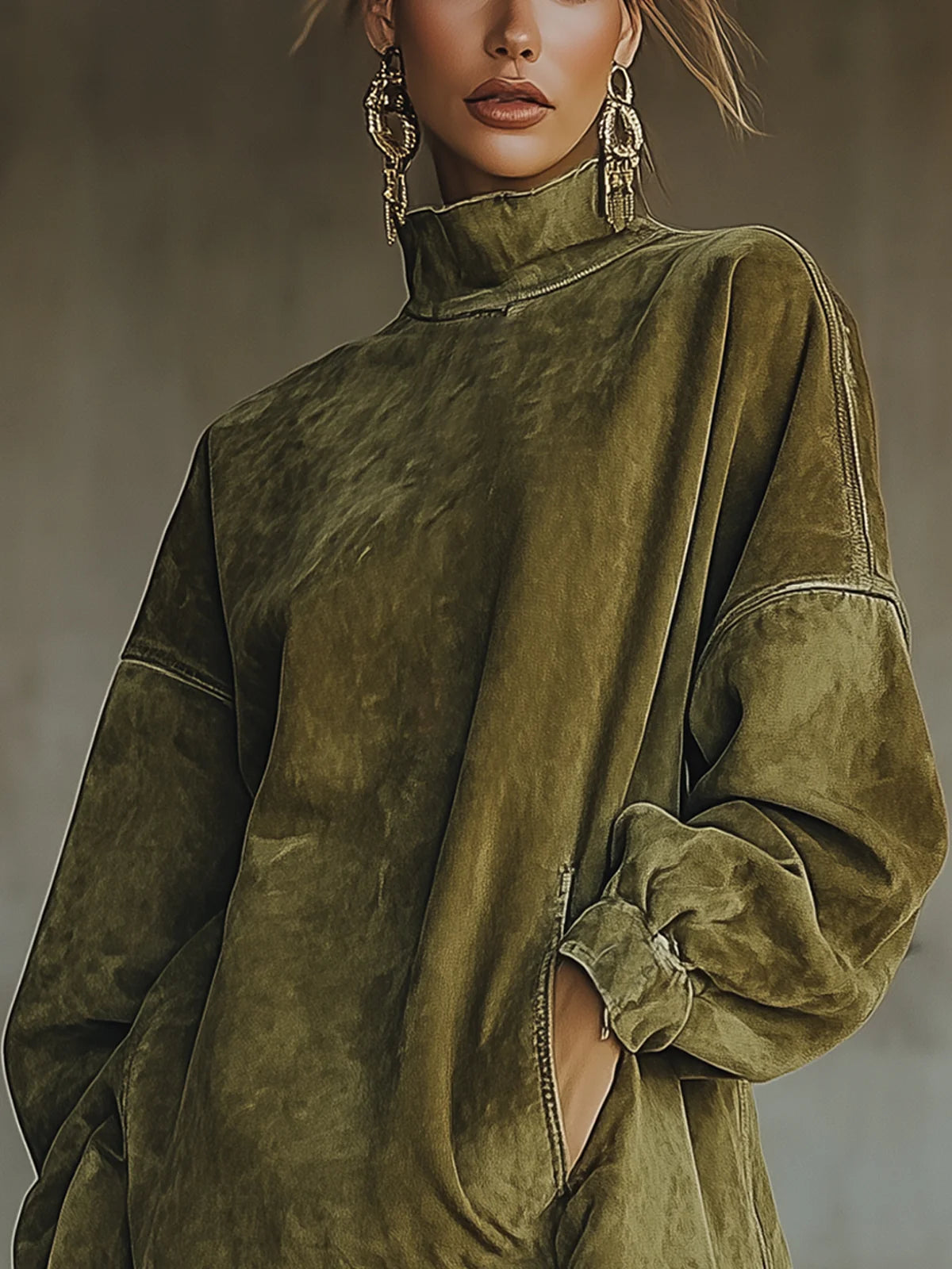 Ainhoa Luxe | Vestido de Ante con Cuello Alto y Flecos